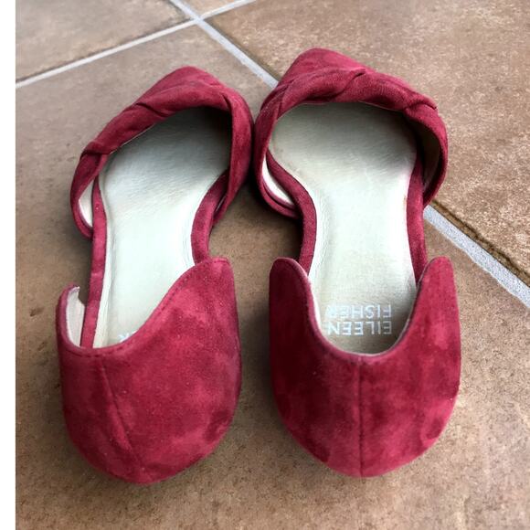 Eileen Fisher Red Suede D'Orsay Flats size 6 Festive Classic Shoes - Picture 2 of 10